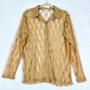 Vintage Sheer Lace Button Up Top Size Medium 90s Y2K Fairy Coquette Goth